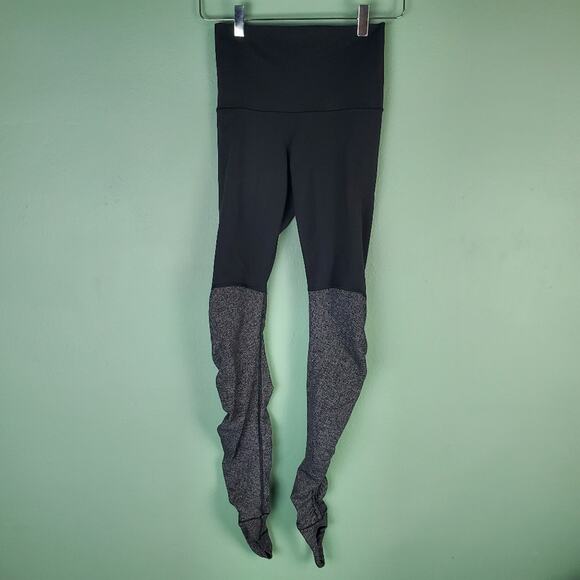 Lululemon Wunder Under Black Herringbone Stirrup Leggings Size 4 - Picture 1 of 5